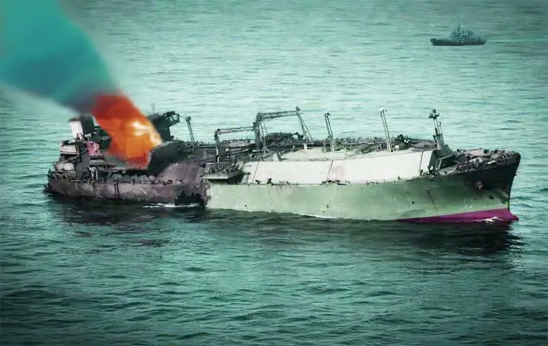 Горит взорванный российский танкер